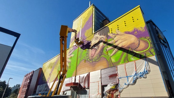 Das sich in der Fertigstellung befindende Wandgemälde von Käärijä in Vantaa. © NDR Foto: Daniel Kähler